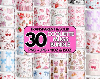 Coquette Mug Wrap Sublimation Bundle, Printable Bow Designs, 11oz 15oz Bundles, Digital Download PNG JPG
