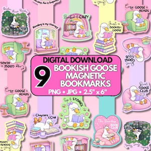 Magnetic Printable Bookmark Silly Goose, Bookish Cute Cozy Reader Printables, Bookmarks Designs Bundle, Cricut Digital Download PNG JPG