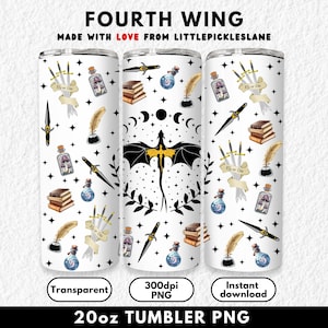 Fourth Wing 20oz Sublimation PNG, Skinny Tumbler Design, Bookish Book Lover Wraps, Trending Booktok Fantasy Dragon Wrap, Digital Download