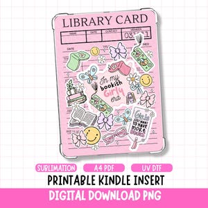 Inserto imprimible para funda Kindle con diseño de tarjeta de biblioteca, diseño para imprimir (sublimación UVDTF) (descarga digital PNG PDF)