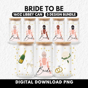 Wedding Bride Tumbler Cup Wraps, Libbey Glass Cans, Bridal Shower Gifts, Sublimation UVDTF Design, Digital Download PNG BUNDLE