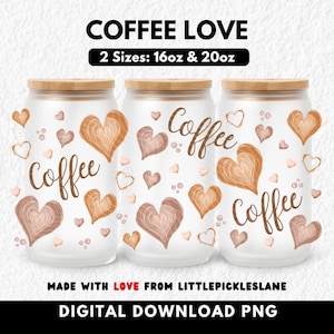 Kaffeebecher Wraps PNG 16 Unze 20 Unze Libbey Glasdosenverpackung, Eiskaffee Latte Drink Liebhaber, Sublimation UVDTF, Koffeinsüchtiger Mädchen Barista