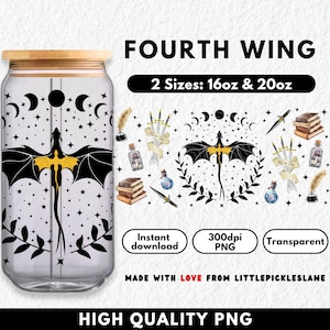 Fourth Wing Tumbler Wrap 16oz 20oz Libbey Glass Can Wraps, Fantasy Dragon Book Lover, Sublimation Design, Bookish Trendy Booktok Prints