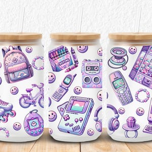 retro 90s uv dtf wrap for digital download sublimation 16oz libbey glass cans png file