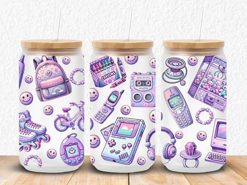 retro 90s uv dtf wrap for digital download sublimation 16oz libbey glass cans png file