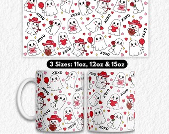 Tazza fantasma di San Valentino stampata a sublimazione, tazze fantasma spettrali di San Valentino, download digitale di PNG
