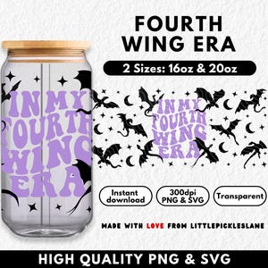 Fourth Wing Tumbler Wrap 16oz 20oz Libbey Glass Can, Fatasy Dragon Bookish Cup Wraps, Sublimation UVDTF Design PNG, SVG Cricut, Beer Cans