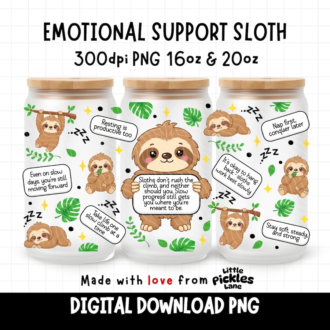 Sloth Emotion Check In Emotional Support Sloth Tumbler Can Wrap, Mental Health Kawaii Sloths ...