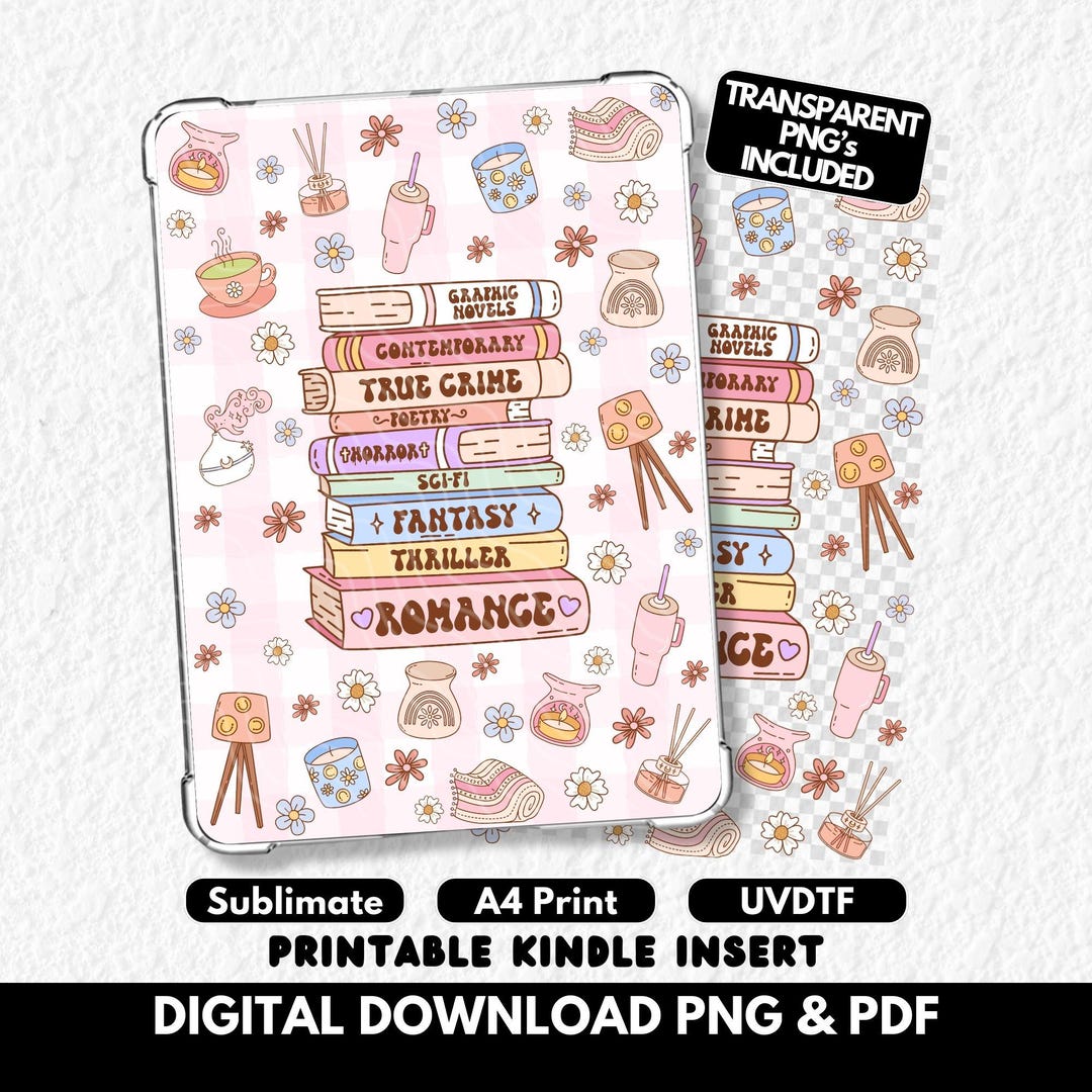 Bookish Kindle Case Printable Insert, UVDTF Sublimation Cover Design ...