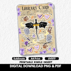 Romantasy Kindle Insert Printable Case Cover, Fantasy Bookish Design Sublimation (Digital Download PNG PDF)