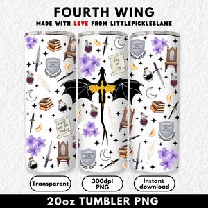 Fourth Wing 20oz Sublimation PNG, Skinny Tumbler Design, Bookish Book Lover Wraps, Trending Booktok Fantasy Dragon Wrap, Digital Download