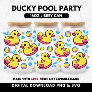 Envoltorio para latas de vidrio de 16 oz con diseño de patito de goma, latas de cerveza Libbey, envoltorios para vasos y tazas de café, flotador de piscina femenino, sublimación UVDTF, descarga digital SVG PNG