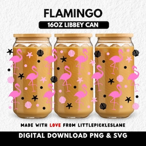 Flamingo 16oz Tumbler Can Wrap, Libbey Cup Glasses, Coffee Cup Wraps, Pink Flamingos Girl, Sublimation UVDTF Design Digital Download PNG SVG