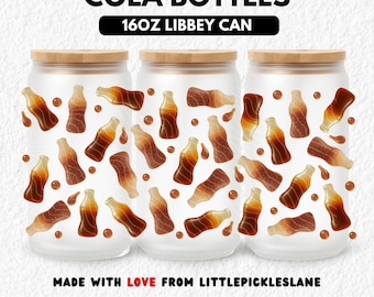 Candy Cola Bottles 16oz Tumbler Glass Can Wrap PNG, Retro Gummy Sweets Cup Wraps, Libbey Cans Popular Sublimation UVDTF, Coke Gummies