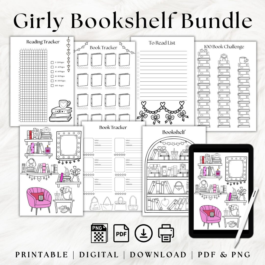 Book Reading Tracker Bookshelf Planner Bundle Printable Page Read Log ...