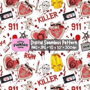 Halloween-skräck sömlöst mönster, läskig dekoration upprepad textilpapper utskrivbar sublimering (digital nedladdning PNG)