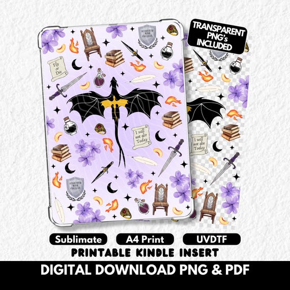 Romantasy Bookish Kindle Case Printable Insert, Fantasy Book Lover Design Sublimation (Digital Download PNG PDF)