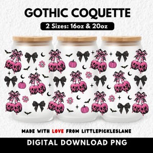 Gothic Girl Coquette 16oz Tumbler Cup Wrap, 20oz Spooky Pink Halloween Bow Glass Can Wraps, Sublimation UVDTF Design, Poison Apple Bows
