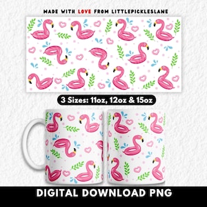 Kubek z flamingiem, sublimacja PNG, wzory na kubki do kawy z pływakami do basenu, cyfrowe nadruki na kubkach do herbaty, urocze letnie dziewczyny, 11 uncji, 12 uncji, 15 uncji