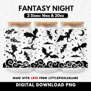 Fantasy Dragon 16oz 20oz Glass Can Tumbler Wrap PNG, Bookish Libbey Cans Sublimation UVDTF Design, Booktok Books, Dark Romantasy Designs