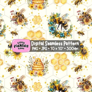 Motif sans couture d'abeilles à miel, motifs numériques répétitifs d'abeilles en nid d'abeille (téléchargement numérique PNG)