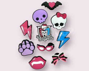 Monster High Bundle Set of 10 | Jibbitz | Charms for Crocs | Cute Accessories for Shoes | Pin Badges | Children Characters | UK |
