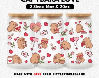 Capibara Tumbler Wrap Libbey Can, Capibara Love Iced Coffee Sublimacja UV DTF Cyfrowe pobieranie pliku PNG