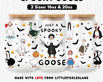 Funny Spooky Goose Tumbler Wrap PNG 16oz 20oz Libbey Glass Can Cup Wraps, enge filmkarakterliefhebber, sublimatie UVDTF, digitale download