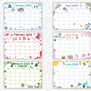 2026 Kalender Druckbare Monatskalender Canva Bearbeitbare Vorlage Schreibtischplaner 26, Familienwand Monatliche Schreibtischpläne Monat Digitaler Download Bild 5