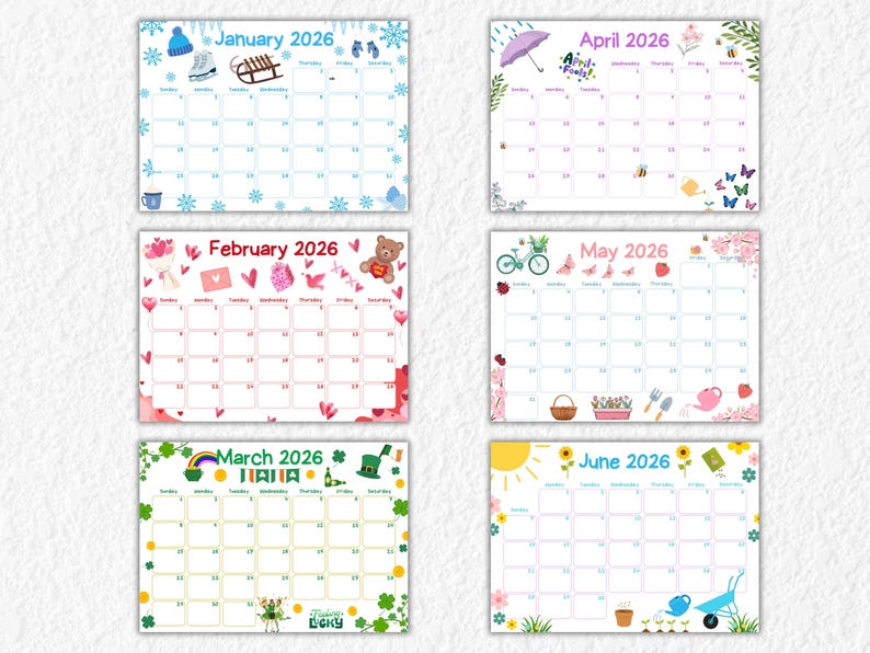 2026 Kalender Druckbare Monatskalender Canva Bearbeitbare Vorlage Schreibtischplaner 26, Familienwand Monatliche Schreibtischpläne Monat Digitaler Download Bild 5