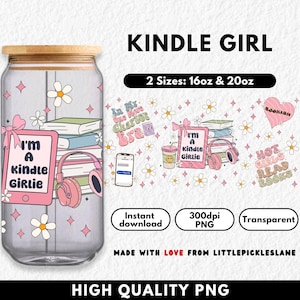 Bookish Girl 16oz Libbey Glass Can Wrap, Sublimation UV DTF Design, Bookish Booktok Tumbler Cup Wraps, 20oz Cans, Cute Kindle Reading Girls