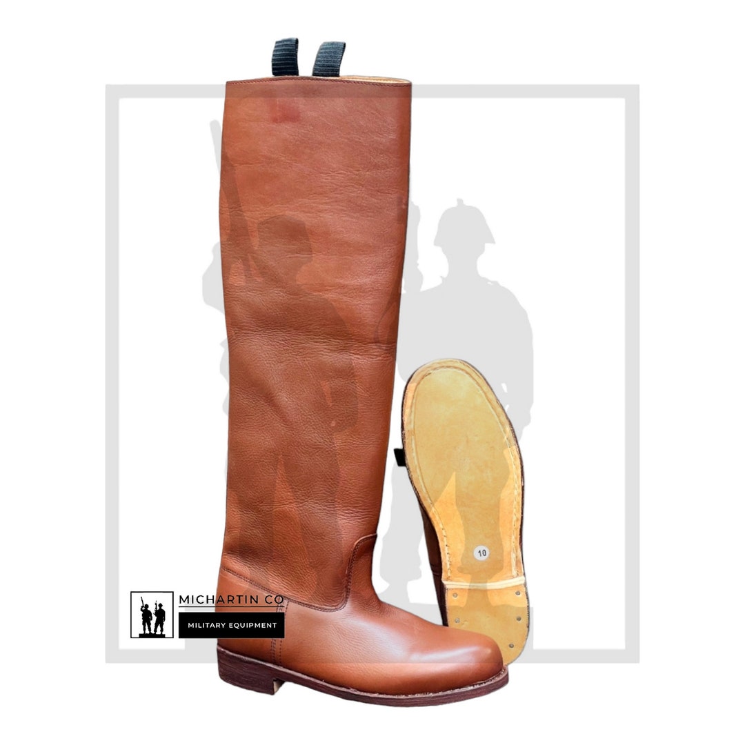 Custom Made Brown Leather Long Boots With Leather Sole, Bikers Boots