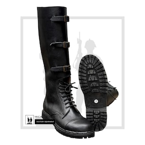 Schwarze Lange Lederstiefel mit Gummisohle, Vorderschnallen styled Boot, handgefertigte Pferdeboots für Männer und Frauen, alle Größen verfügbar Bild 2