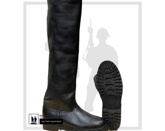 Schwarze Leder Hohe Stiefel Mit Gummisohle, Bikerstiefel, Reitstiefel, Vintage Retro Stiefel, Club Lederstiefel, Kniehohe Reitstiefel