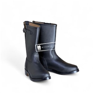 Engineer Boot, Handmade Black Leather Motorcycle Footwear for Men & Women