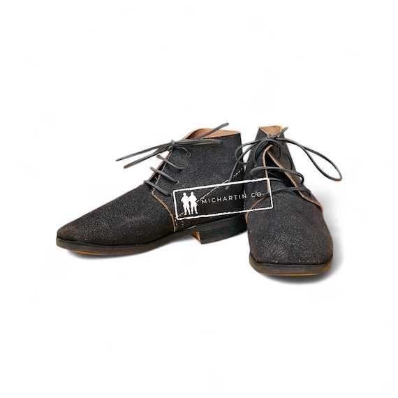 Handcrafted Black Roughout Leather Brogan Boots, Colonial Ankle Boots,  Jefferson Bootees