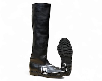 Handmade Black Leather Knee-High Boots: Unisex Historical Riding Boots