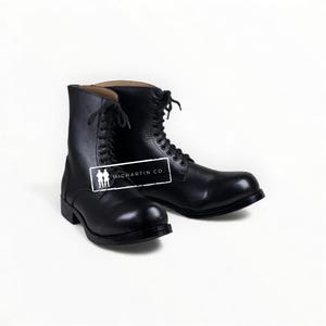 Handmade Black Leather Lace-Up Boots, Victorian Steampunk Cosplay Footwear