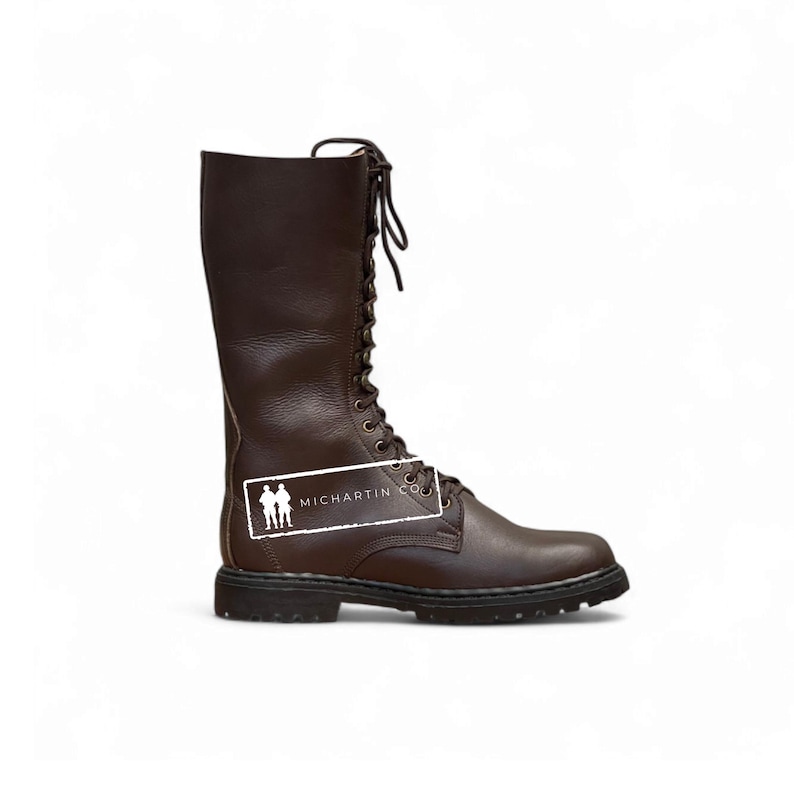 Lace-Up Brown Leather Riding Boots: Combat-Inspired Vintage Style image 5