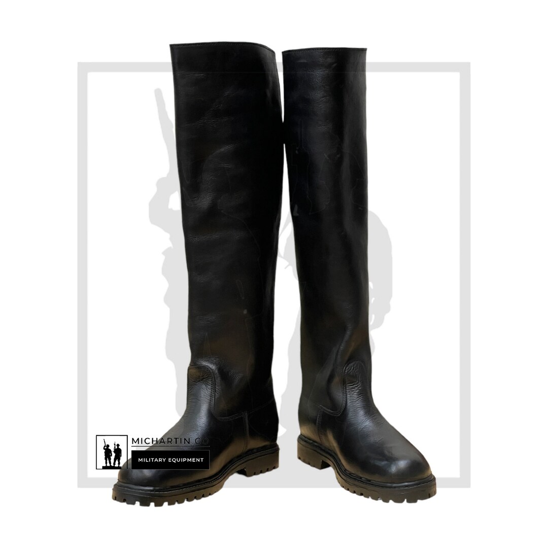 Black Leather Tall Boots With Rubber Sole, Bikers Boots, Horse Riding