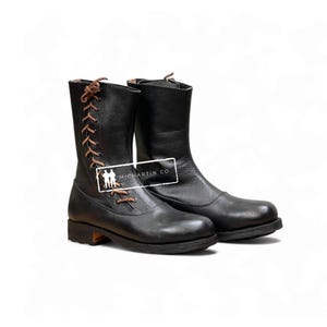 Handmade Black Leather Side Lace-Up Boots: Victorian Steampunk Reenactment