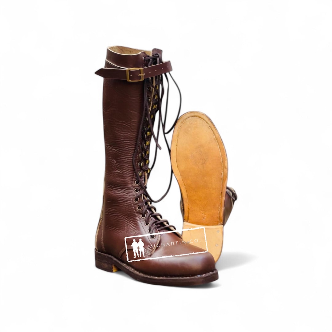 Brown Eng Anliegende Boots Handmade Brown Leather Lace-up Riding