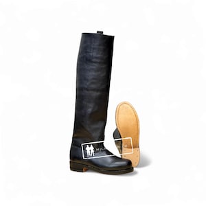 Handgemaakte zwarte leren hoge knielaarzen, Unisex volwassen laarzen, motorlaarzen, Unisex paardrijlaarzen, vintage retro laarzen, leren clublaarzen
