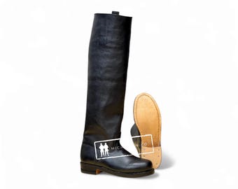Handmade Black Leather Tall Knee Boots, Unisex Adult Boots, Bikers Boots, Unisex Horse Riding Boots, Vintage Retro Boots, Club Leather Boots