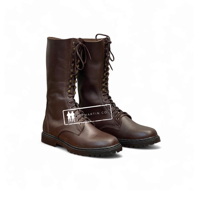 Lace-Up Brown Leather Riding Boots: Combat-Inspired Vintage Style image 3