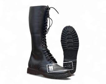 Wysokie, czarne, skórzane buty bojowe na zamówienie: unisex, styl wojskowy