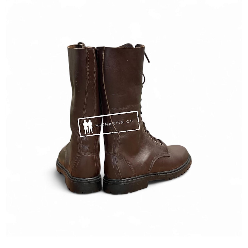 Lace-Up Brown Leather Riding Boots: Combat-Inspired Vintage Style image 4