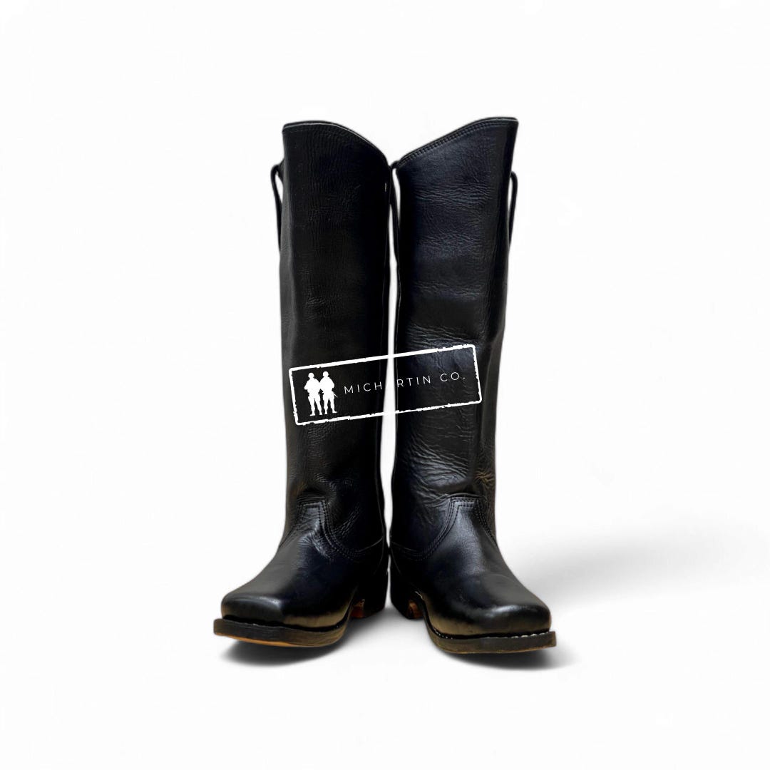 Handgefertigte Vintage-Kavalleriestiefel aus schwarzem Leder