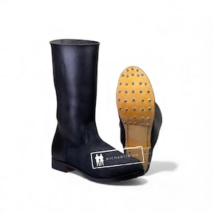 Handmade Black Leather Marching Boots, Hobnail Reenactment Fashion