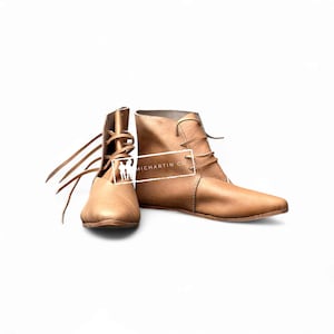 Natural Leather Medieval Ankle Boots: Side Lacing Reenactment Shoes